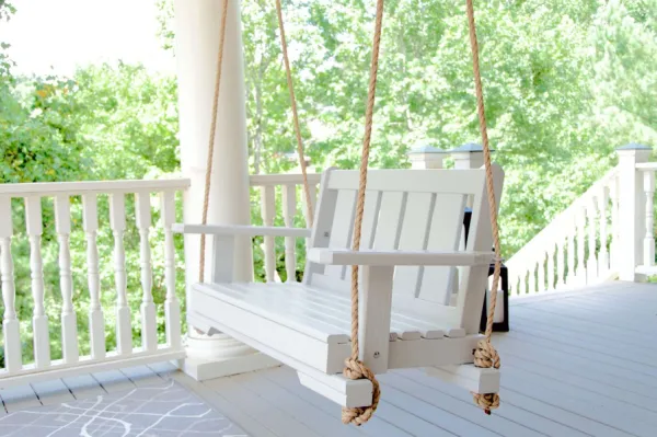 6 ft white porch swing with rope